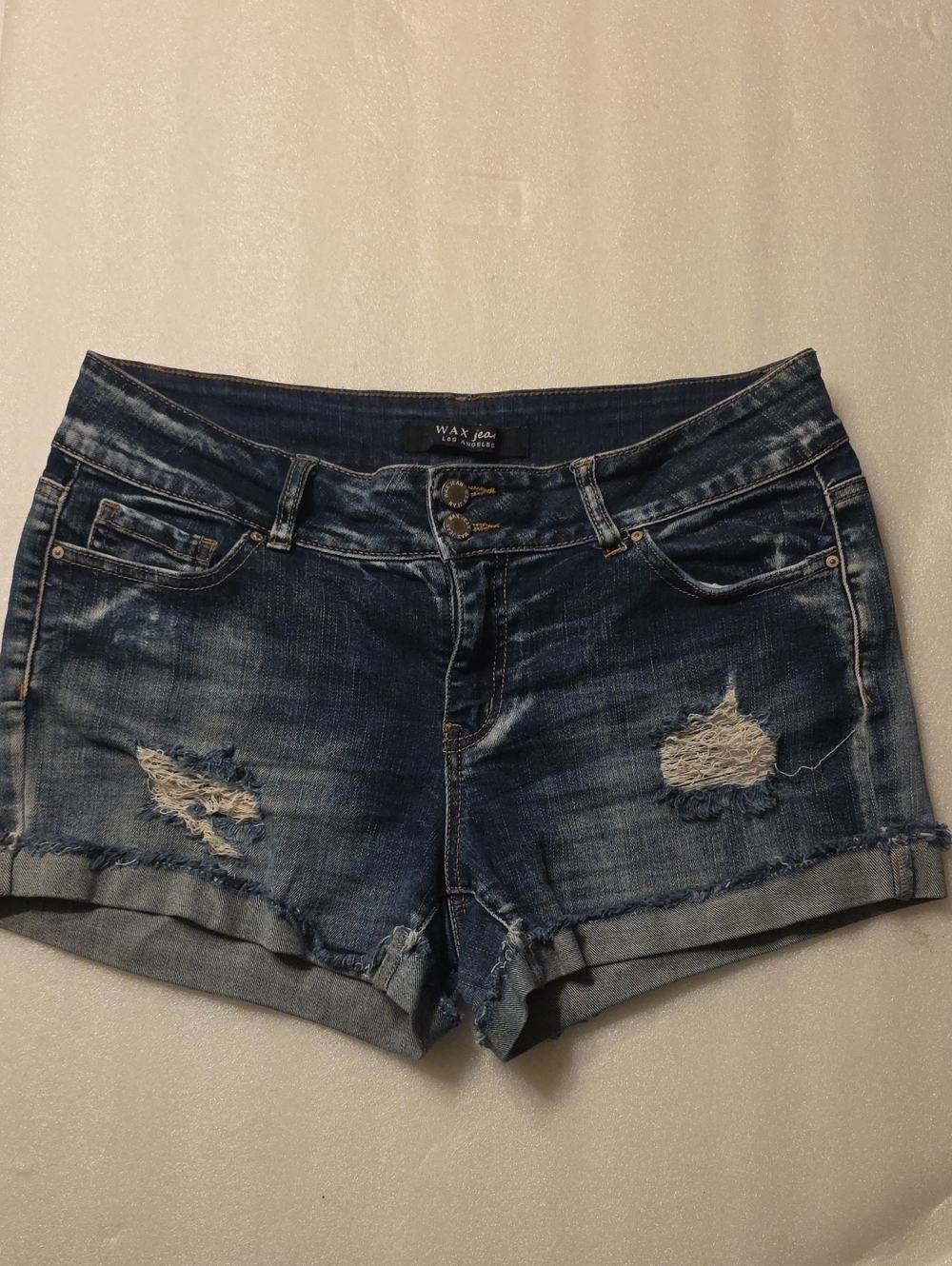 Wax Jean Dark Blue Distressed Denim Shorts